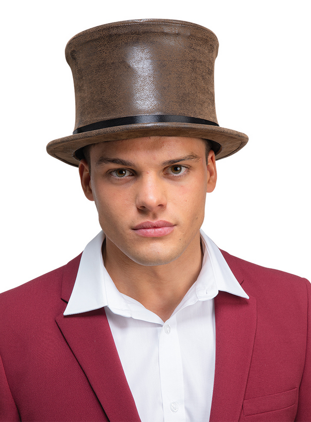 Brown Suede Top Hat Adults Fancy Dress Victorian Gentleman Mens Ladies