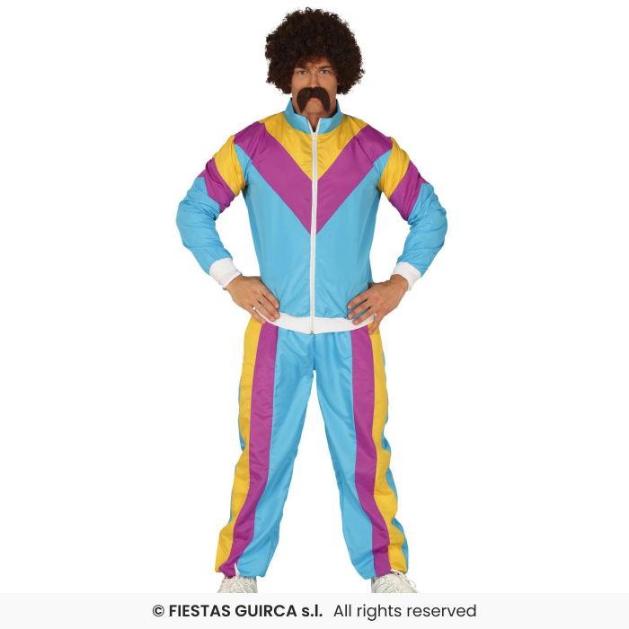 Blue Tracksuit 80s Shellsuit Mens Retro 118 Trackie Fancy Dress Costume M-XL
