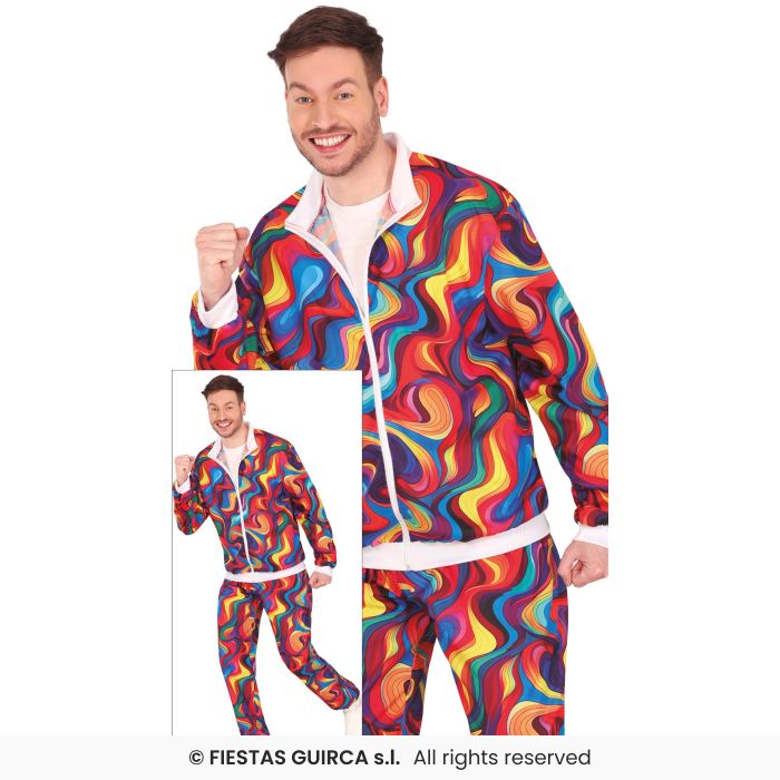 Psychedelic Tracksuit 80s Shellsuit Mens Trackie Fancy Dress Costume M-XL