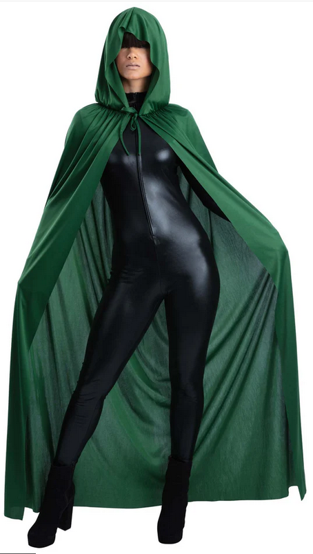 Green Cape Adults Halloween Hooded Robe Fancy Dress Mens Ladies Game Show