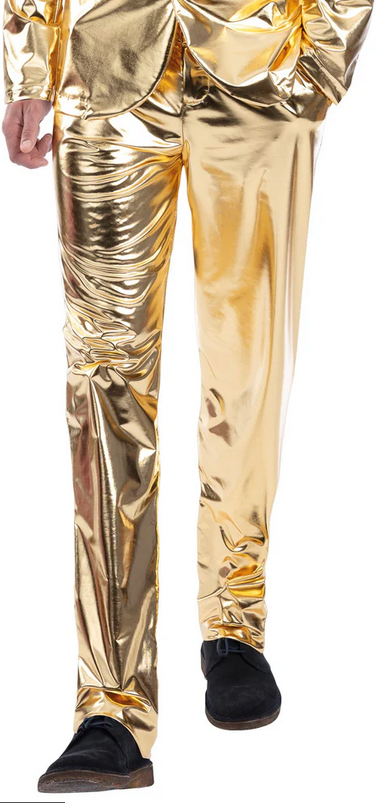 24 Carat Gold Trousers Metallic Gold 1970s Disco Fancy Dress Costume Mens