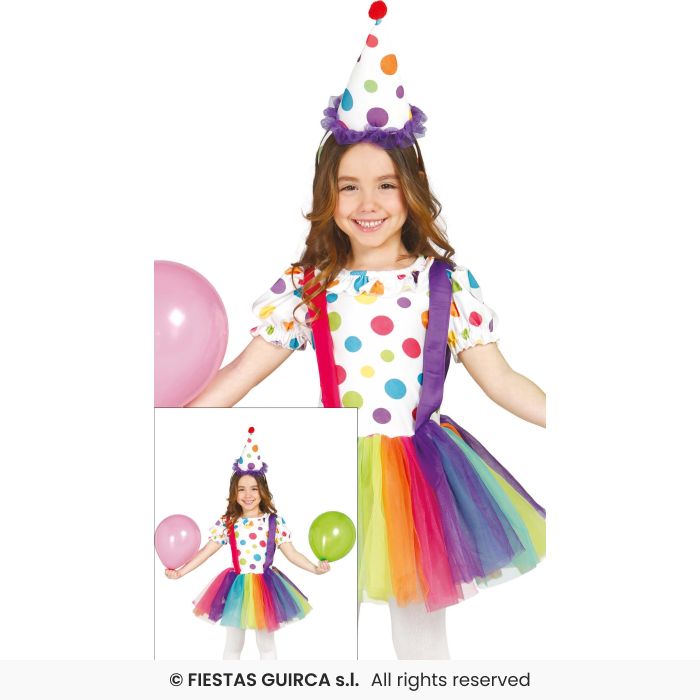 Little Girl Clown Tutu Girls Colourful Clown Circus Fancy Dress Costume Age 3-12