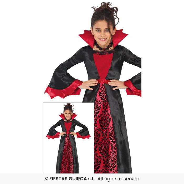 Girls Classic Victorian Vampire Fancy Dress Costume Halloween Vampiress Age 3-12