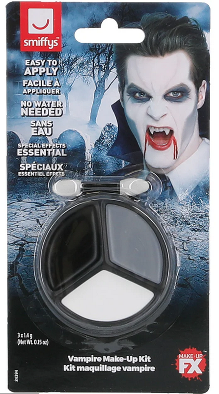 Vampire Make Up Set Black White Grey Face Paints + Applicator Fancy Dress