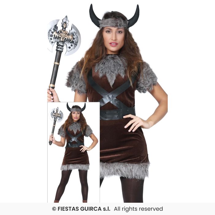 Ladies Deluxe Viking Costume Pre Historic Warrior Fancy Dress Outfit Adults S-XL