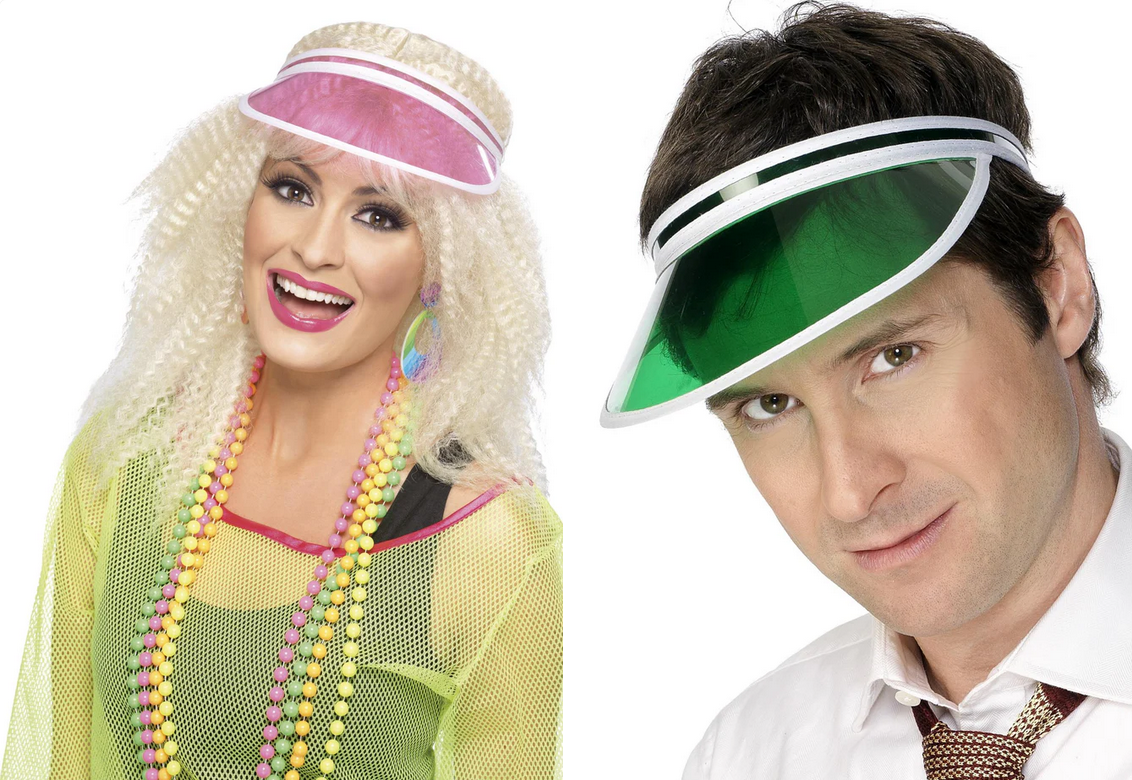 Pink Or Green Poker Visor Casino 80s Pub Golf Adults Fancy Dress Hat