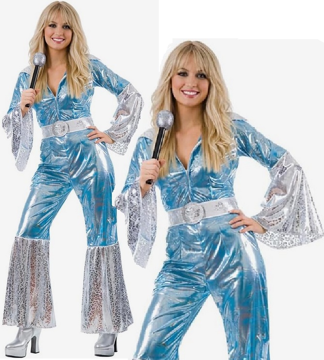 Waterloo Ladies 1970s Costume Pop Jumpsuit Disco Womens Fancy Dress Outfit
