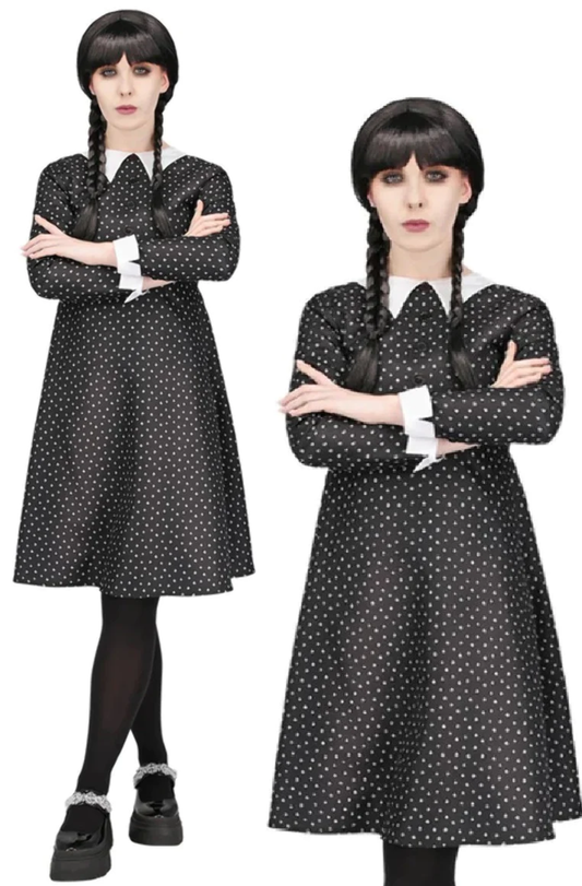 Adult Gothic School Girl Costume Ladies Halloween Fancy Dress Wednesday