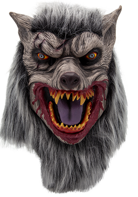 Bloodthirsty Werewolf Mask Grey Latex Full Head Deluxe Mask Adults Halloween Fancy Dress