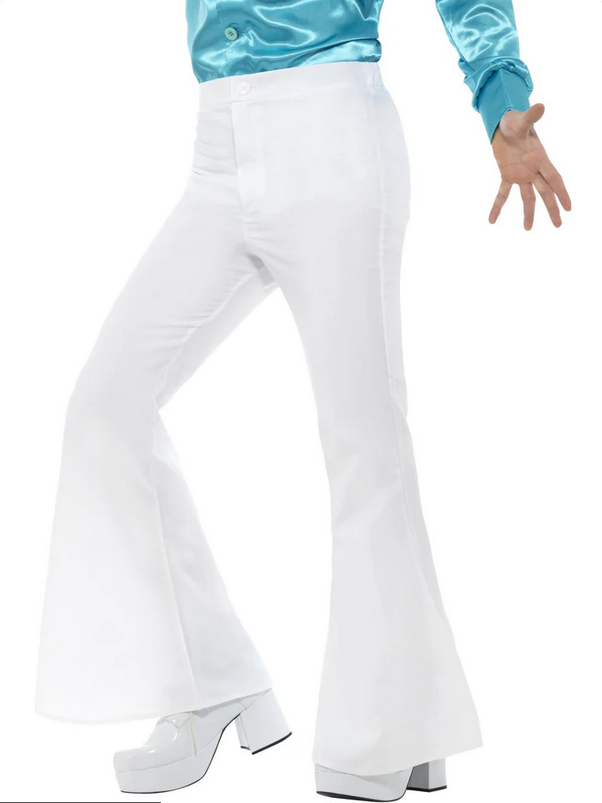Flared Trousers Mens White Flares 60s 70s Fancy Dress Costume Retro Disco