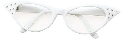 Rhinestone Glasses Adults Flirtin 50s Fancy Dress Accessory Ladies White