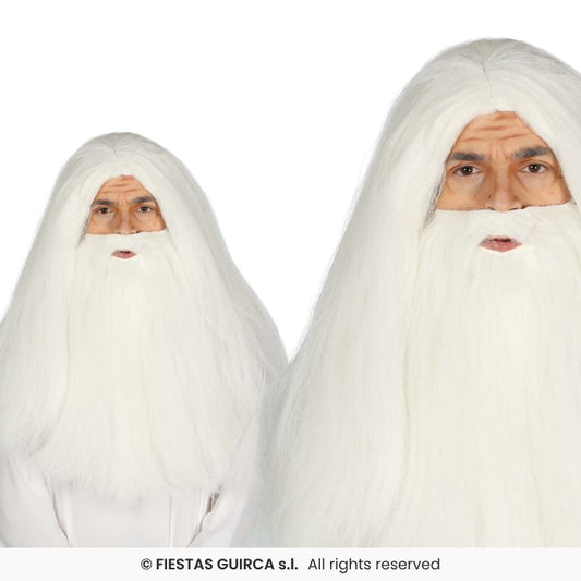 Wig & Beard Set Mens White Wizard Wig Fancy Dress Accessory Adults