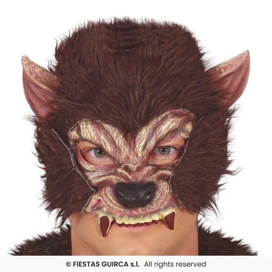 Half Mask Werewolf Vinyl Mask Adults Wolf Halloween Fancy Dress Accessory Brown