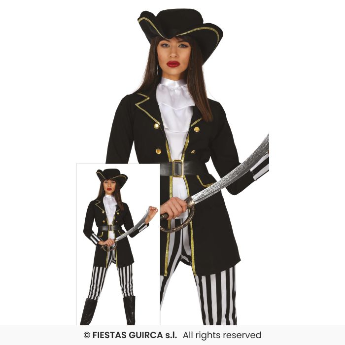 Pirate Princess Black & White Ladies Pirates Fancy Dress Costume UK 8-18
