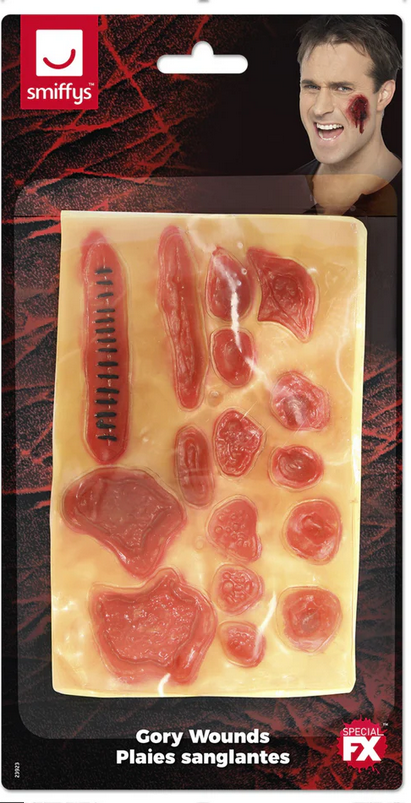Gory Wound Skin Burn Red Blood Gore Latex Face + Adhesive Halloween