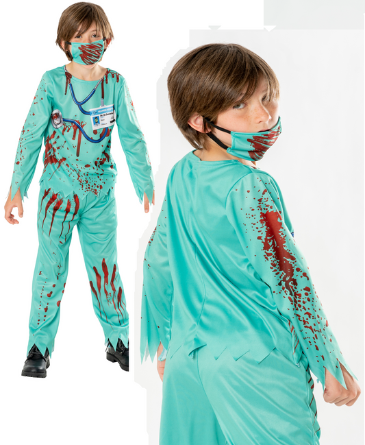 Zombie Doctor Childrens Halloween Fancy Dress Costume Boys Doctors Uniform Surgeon