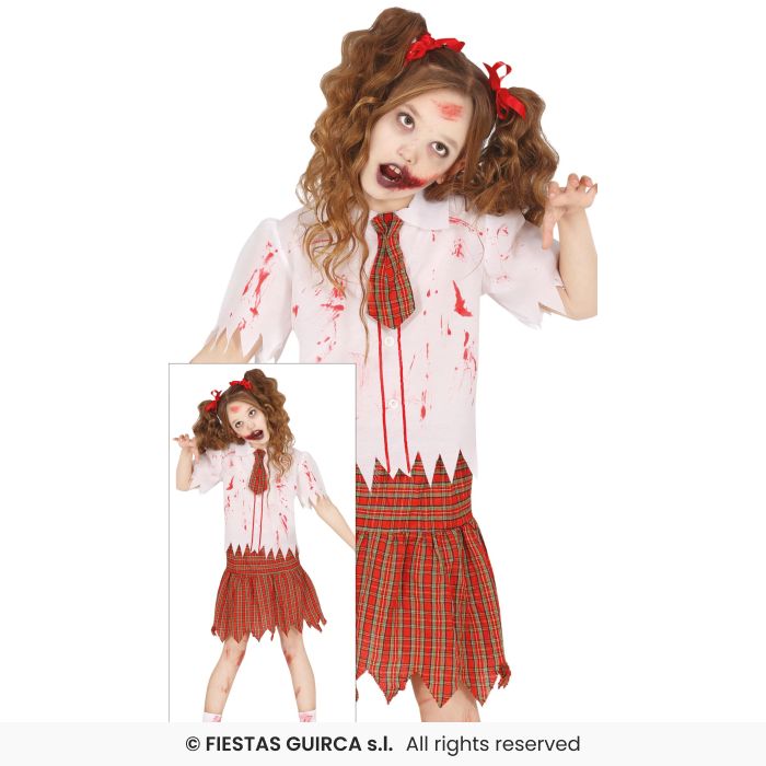 Zombie School Girl Student Kids Halloween Fancy Dress Costume Age 3-12
