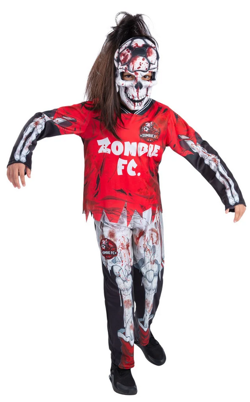 Zombie Utd Footballer Skeleton Costume Kids Halloween Fancy Dress Outfit Age 4-12