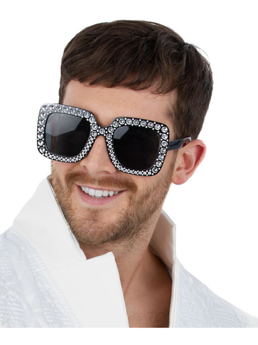 Black Disco Jewelled Specs Sunglasses Adults Retro Disco Sequin Fancy Dress 70s