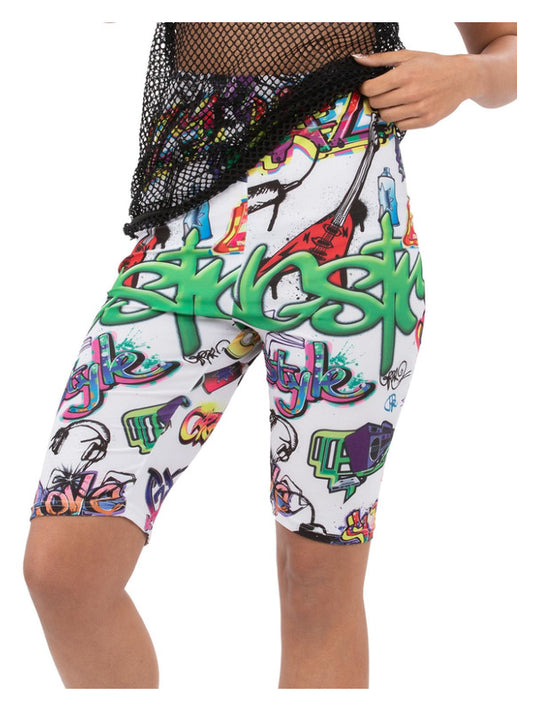 90s Unisex Graffiti Cycling Shorts Pop Rap Star Fancy Dress Theme Ladies