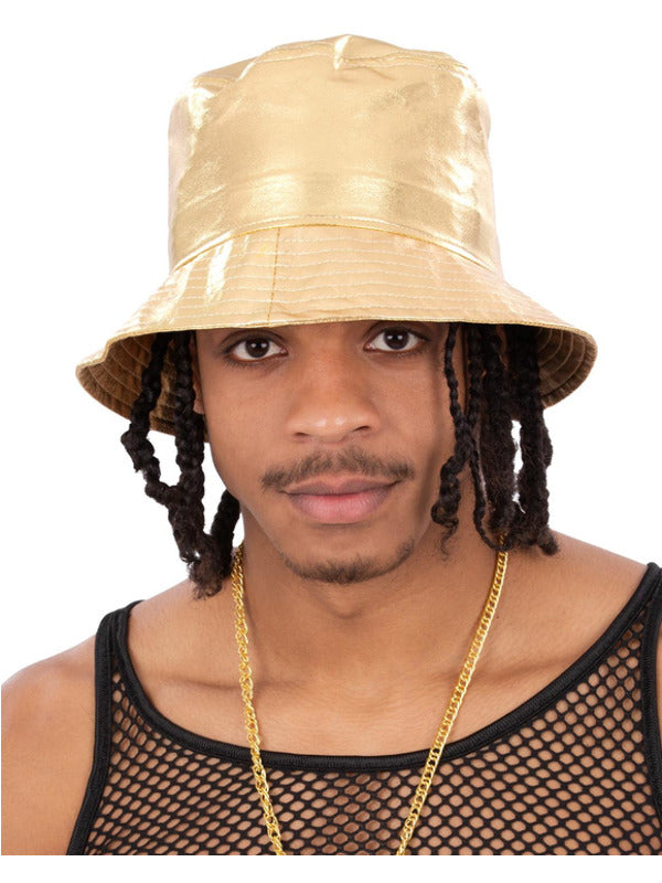 90s Gold Bucket Hat Mens Ladies 1990s Fancy Dress Accessory Festival Rave