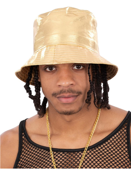 90s Gold Bucket Hat Mens Ladies 1990s Fancy Dress Accessory Festival Rave