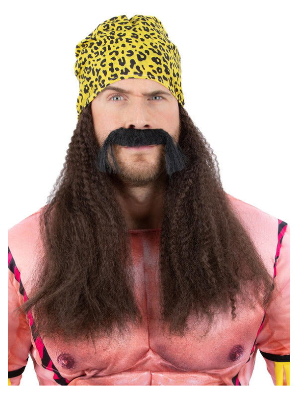 90s Wrestling Star Wig + Bandana Kit Mens Ladies Wrestler Fancy Dress