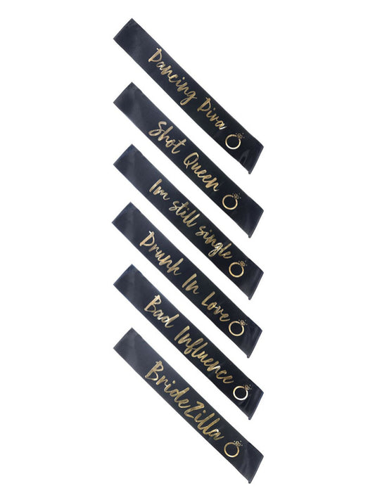 Hen Party Sash 6x Hen Night Black Sash Fancy Dress Accessory Ladies