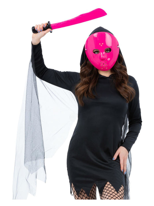 Pink Hockey Mask & Machette Adults Jason Fancy Dress Kit Halloween
