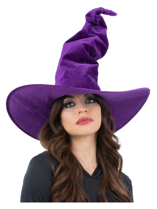 Crooked Witches Hat Purple Witch Hat Velour Halloween Fancy Dress Accessory
