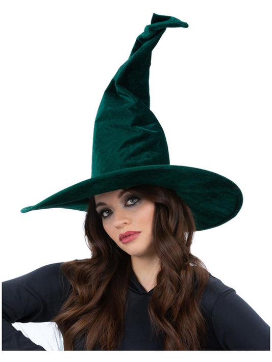 Green Velour Witches Hat Emerald Green Fancy Dress Witch Accessory Halloween Ladies
