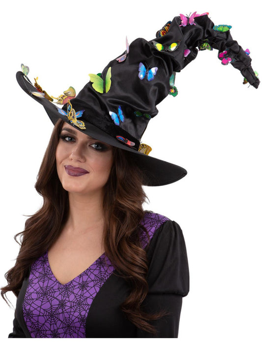 Butterfly Witches Hat Ladies Pretty Witch Halloween Fancy Dress Accessory Black