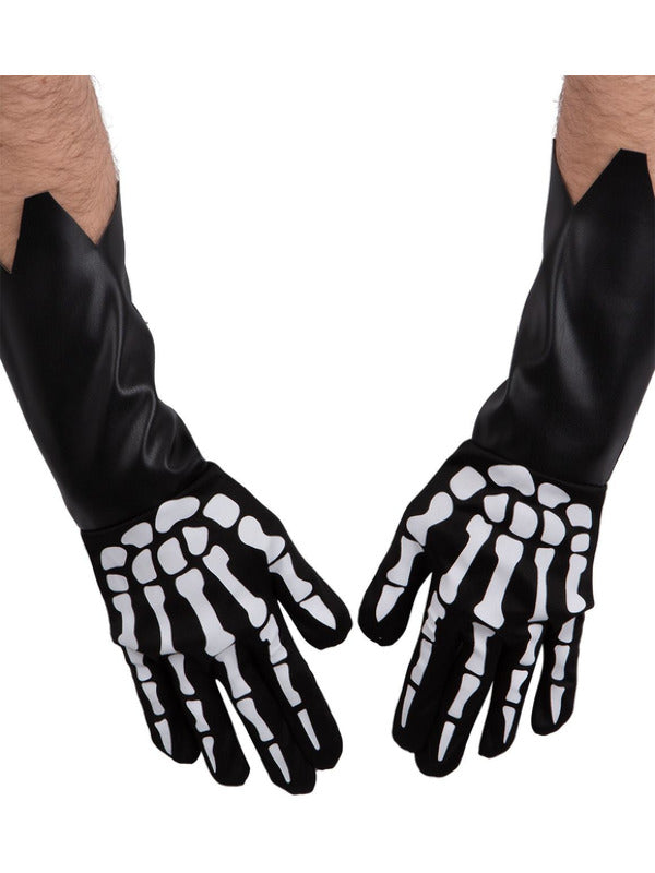 Skeleton Gloves Adults Halloween Fancy Dress Accessory Mens Gauntlet Gloves Black