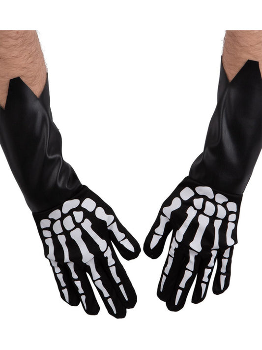 Skeleton Gloves Adults Halloween Fancy Dress Accessory Mens Gauntlet Gloves Black