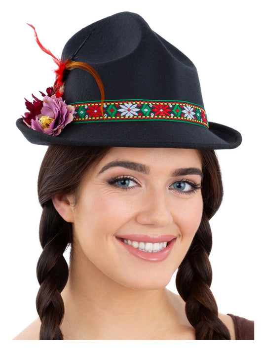 Ladies Oktoberfest Hat Black Dirndl Trenker Hat German Beer Festival Fancy Dress