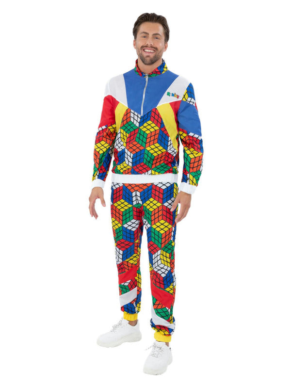 Rubiks Cube Adults Licensed Retro 80s Fancy Dress Costume Mens Ladies Tracksuit 1980s