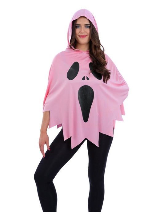 Pink Ghost Face Poncho Adults Halloween Fancy Dress Accessory Scary Horror Shawl