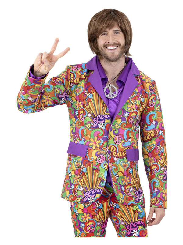 Mens Hippie Jacket 60s 70s Retro Disco Hippy Fancy Dress Costume Adults