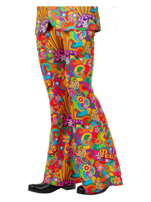 Mens Rainbow Peace Flared Trousers Disco 60s 70s Fancy Dress Flares